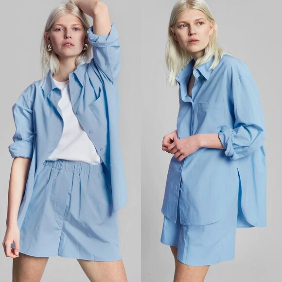 Frankie Shop Tops - The Frankie Shop Blue Lui Organic Cotton Button Down Shirt